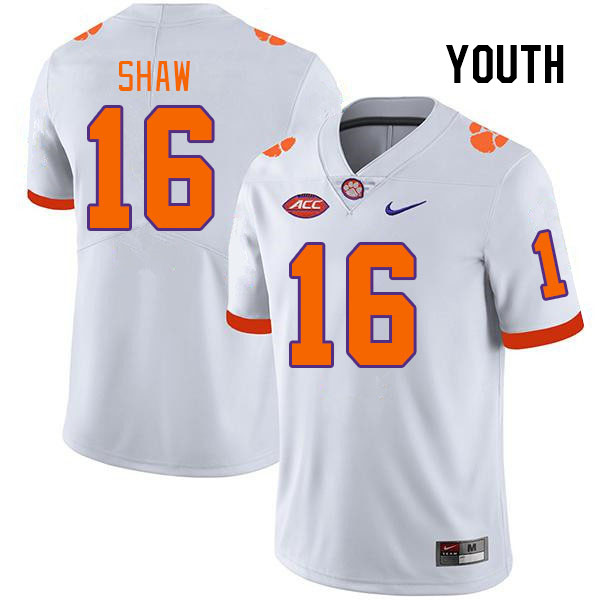 Youth Clemson Tigers Colby Shaw #16 College White NCAA Authentic Football Stitched Jersey 23NU30IY